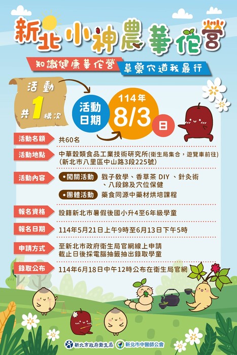 114年度「新北小神農華佗營」將於114年5月21日至6月13日受理報名圖片