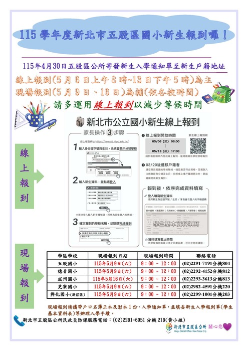 115學年度本區國小新生報到宣導單